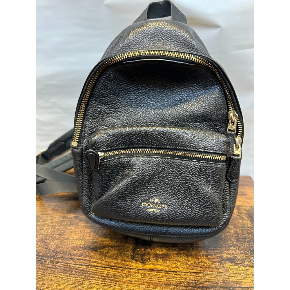 Coach Mini Charlie Backpack Black Pebbled Leather Bag Gold Hardware F38263 - Picture 3 of 16